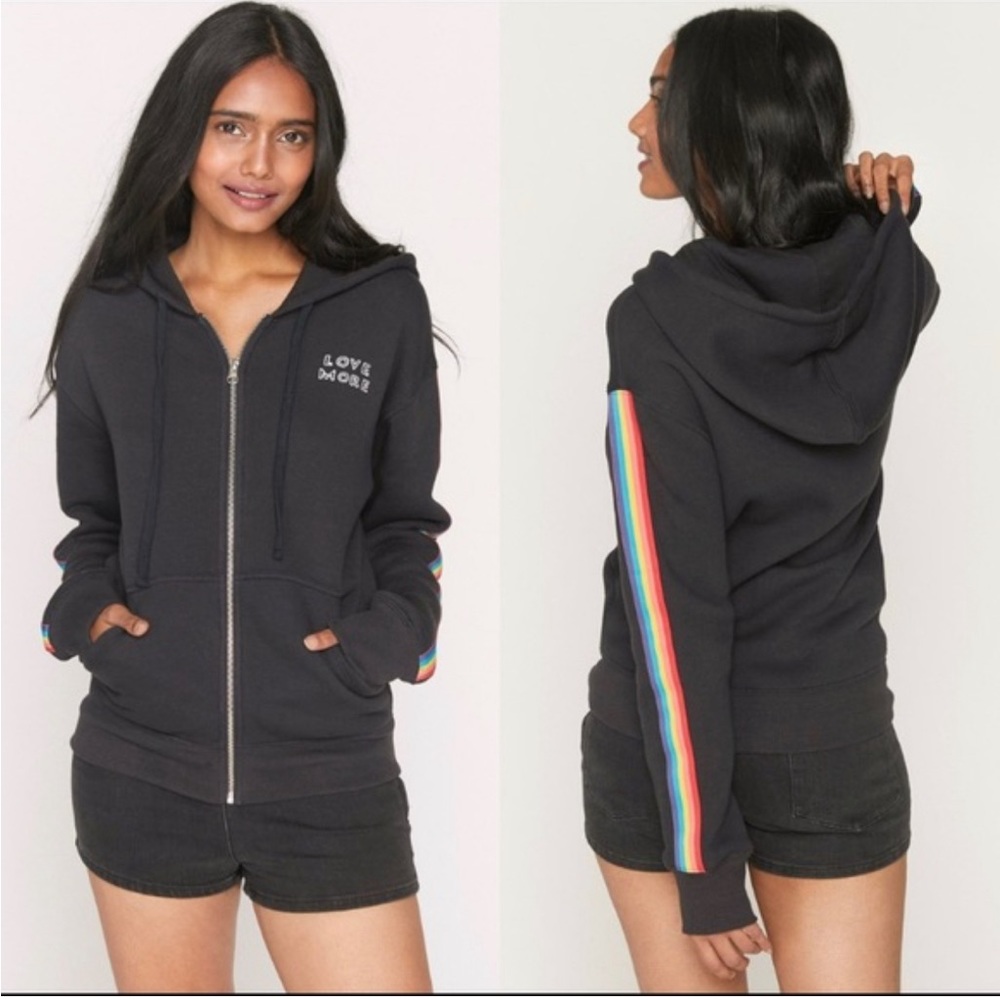 Spiritual Gangster Rainbow Stripe Love More Zip-Up Sweatshirt Hoodie